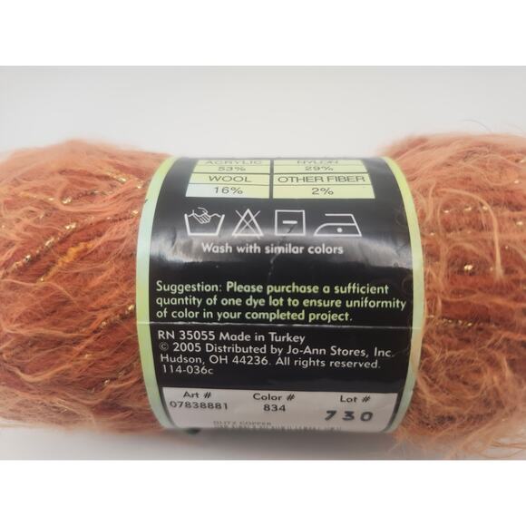 Sensations Angel Glitz Copper Sparkle Yarn 50g 44yd Acrylic Nylon Wool JoAnn - Picture 4 of 7